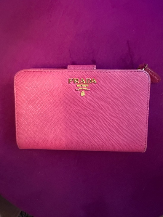 Prada Handbags - Prada Hot Pink Saffiano Leather Zip Wallet with Gold Logo